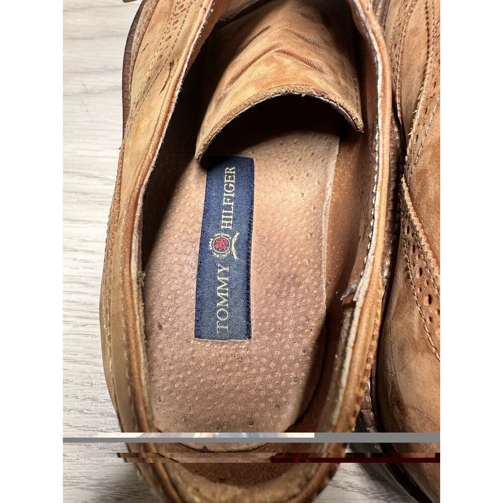 Vintage Tommy Hilfiger Crest Logo Tan Suede Wingtip Brogue Derby Shoes Men's 10